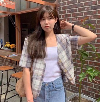 Gingham Shortsleeve Blazer