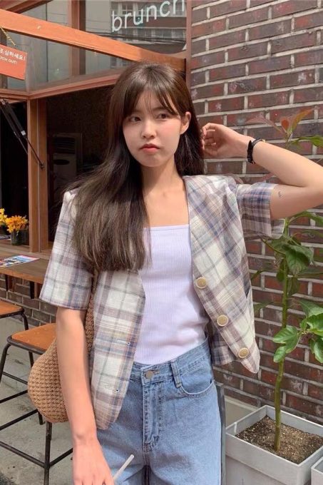 Gingham Shortsleeve Blazer