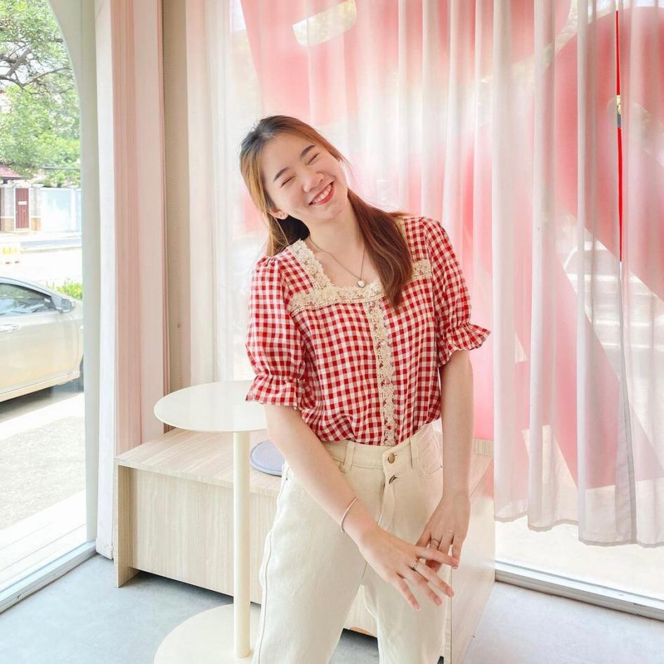 Gingham Lace Top