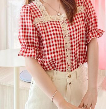 Gingham Lace Top