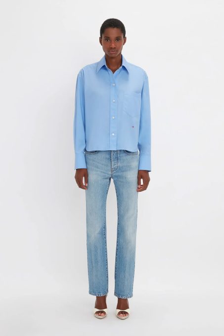 Button Detail Cropped Shirt In Rose Quartz